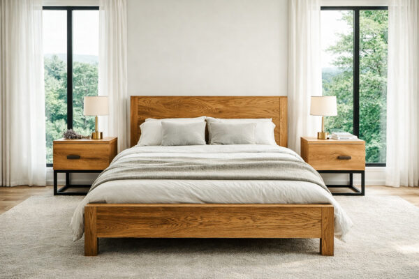 Set noptiere pat lemn masiv stejar