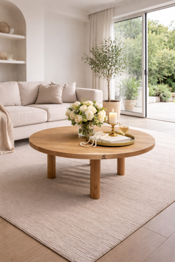 Masuta cafea rotunda lemn masiv stejar