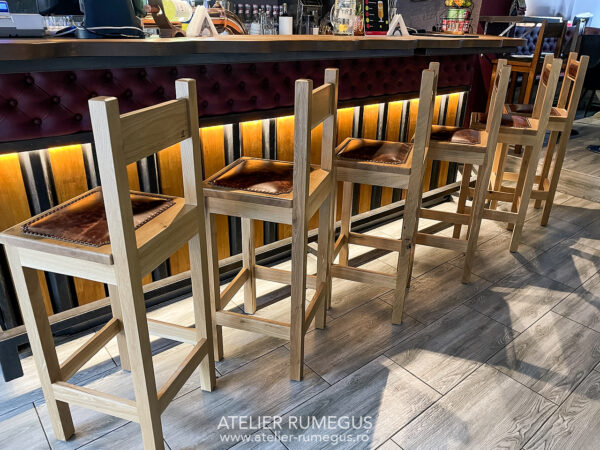 scaune bar lemn masiv stejar piele