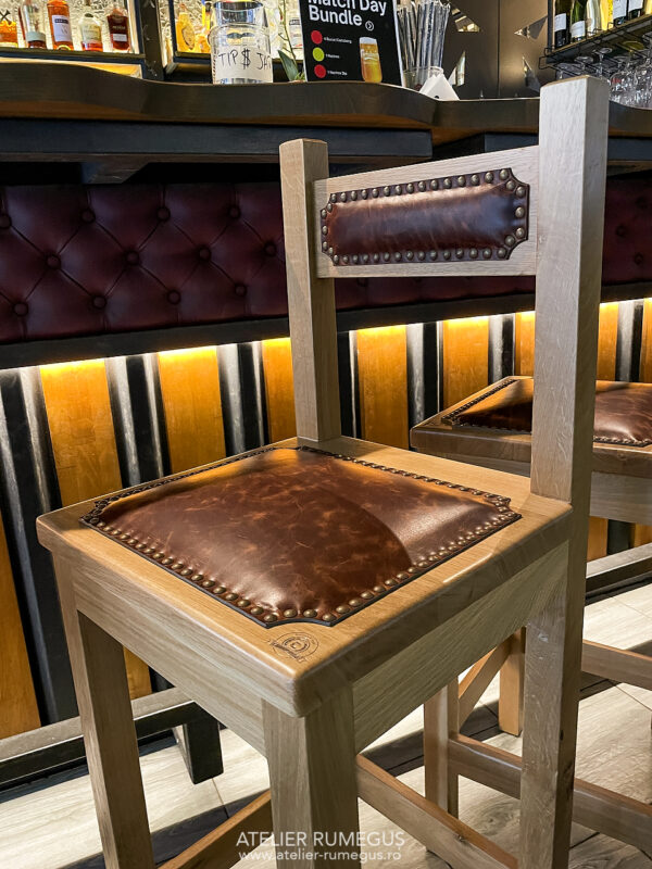 scaune bar lemn masiv stejar piele