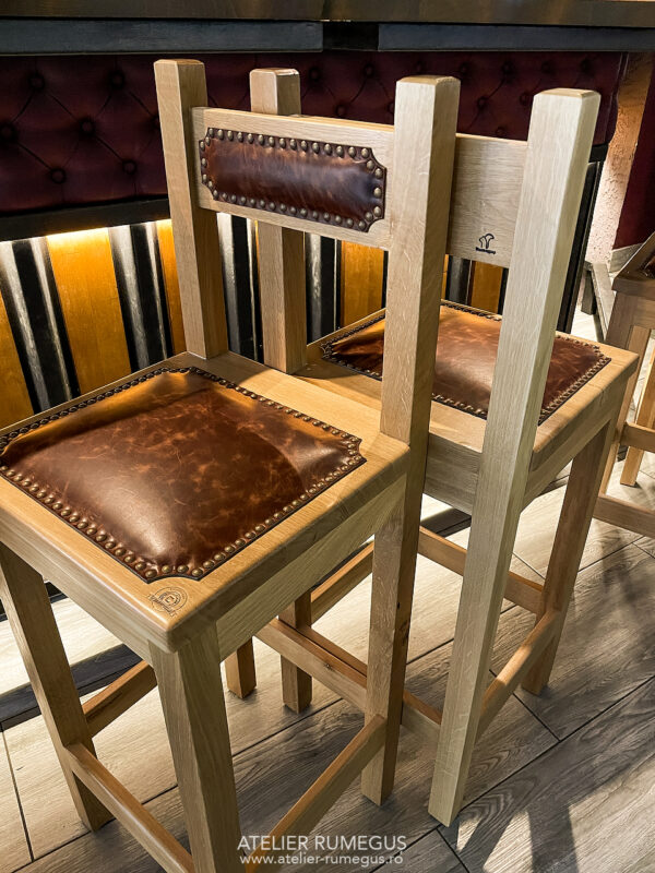 scaune bar lemn masiv stejar piele