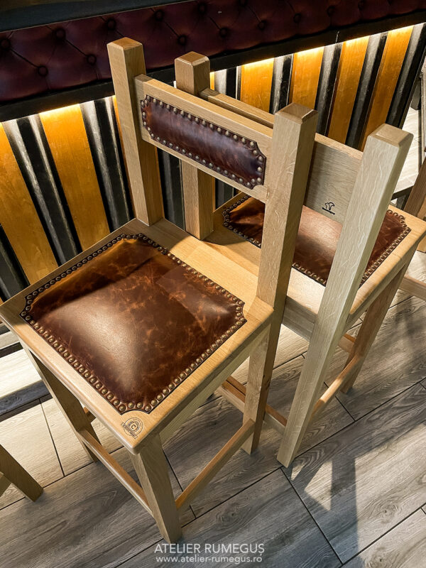 scaune bar lemn masiv stejar piele