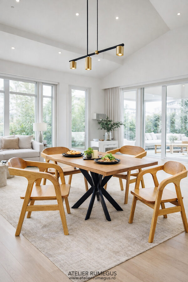 Scaun lemn masiv stejar spatar curbat